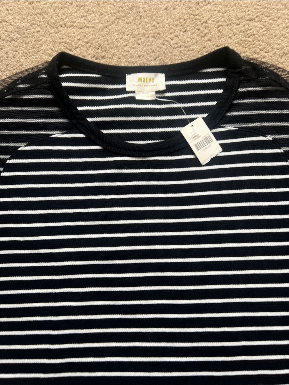 Maeve Black and White Striped Short Sleeve Tee medium NWT